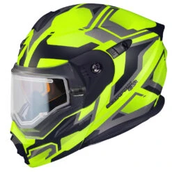 Scorpion EXO-AT950 Ellwood Snow Helmets - Electric Shield -Moto Style Shop Scorpion EXO AT950 EllwoodSnow hi viz NoPeakVisorSideElectric