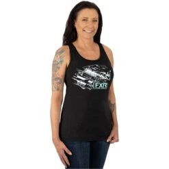 Walleye Women's Premium Tank -Moto Style Shop Walleye Tank W BlackSeafoam 222235 1059 front